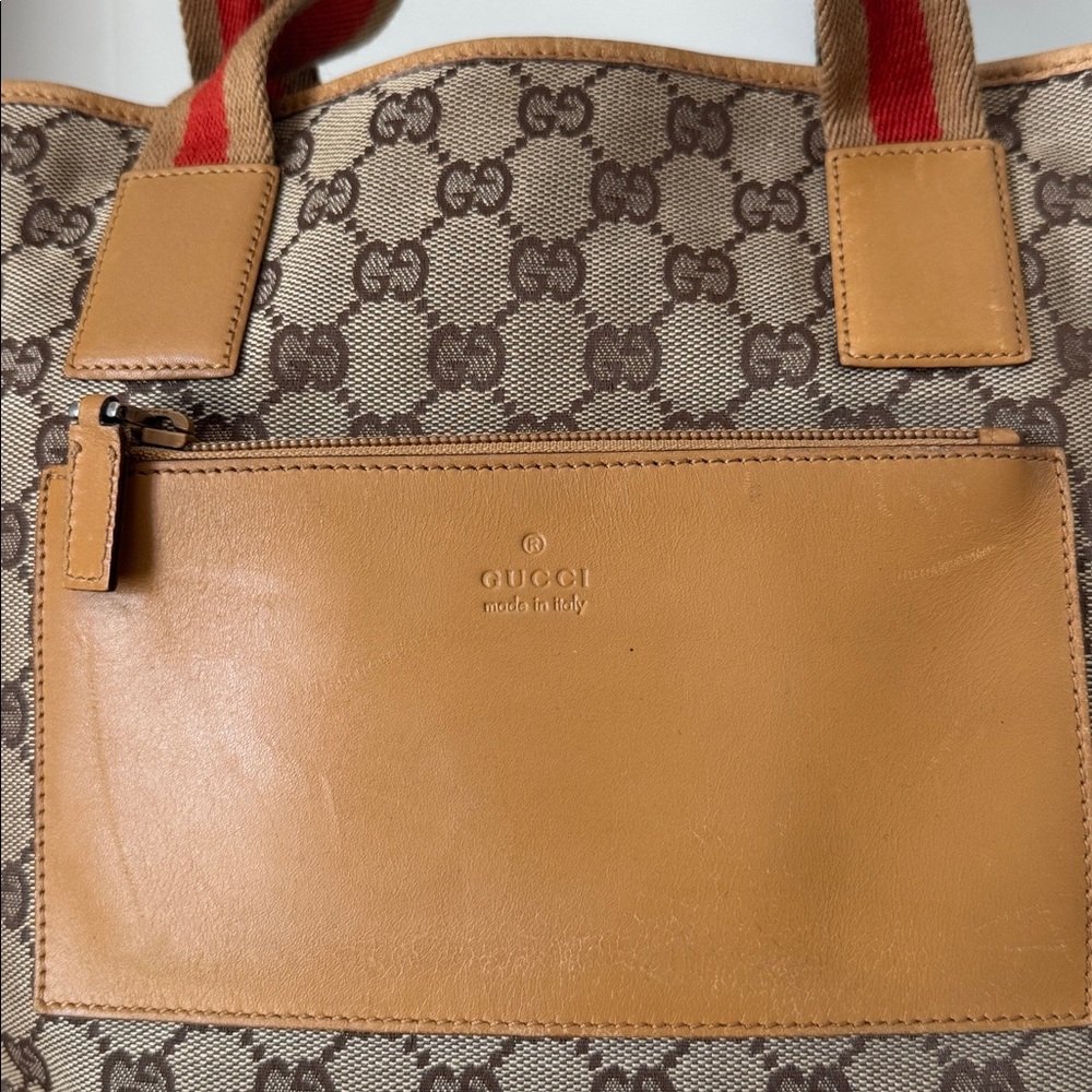 Authentic GUCCI GG Canvas Sherry Line Tote Bag Beige - Picture 2 of 16